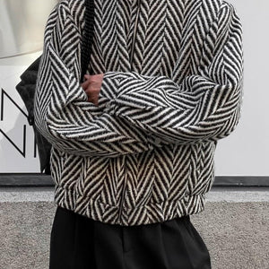 Black LUXENK© Monochrome Grid jacket by eprolo, shown in a medium-large size with a modern grid pattern and sleek design.