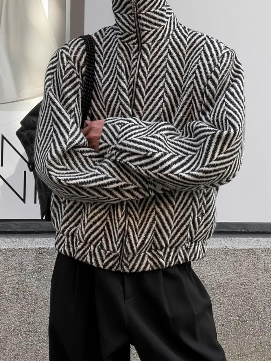 Black LUXENK© Monochrome Grid jacket by eprolo, shown in a medium-large size with a modern grid pattern and sleek design.