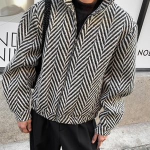 Black LUXENK© Monochrome Grid jacket by eprolo, front view showing the stylish grid pattern and sleek design.