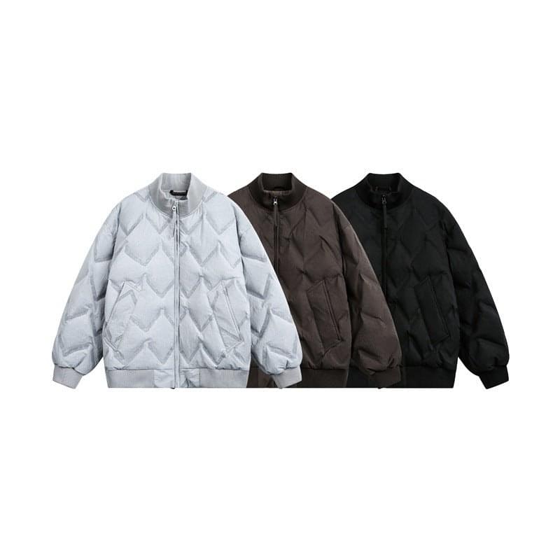 Gray Luxenk© "White Void" jacket from eprolo, featuring a modern design with a high collar and front zipper.