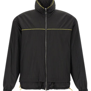 Fendi reversible windbreaker jacket in black and beige with logo accents, lightweight and stylish for versatile wear.