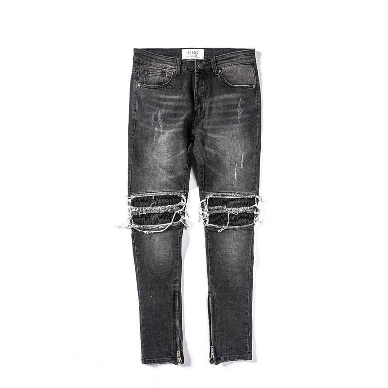 Black LUXENK Moto Leather jeans with a slim fit, featuring classic stitching and a stylish, modern design.