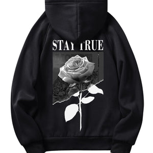 Black and grey oversized LUXENK graphic hoodie with bold front design and relaxed fit, casual streetwear style.
