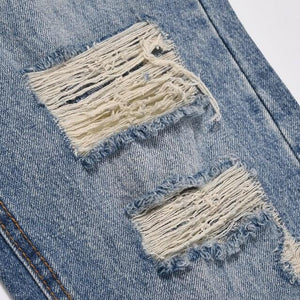 Blue LUXENK Ripped Summer Jeans with distressed details and classic fit, shown on a model.