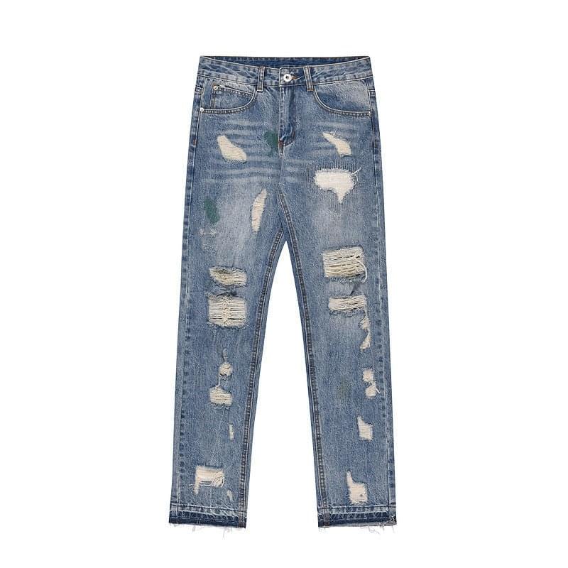 Blue LUXENK Ripped Summer Jeans with distressed details, slim fit, and casual style.