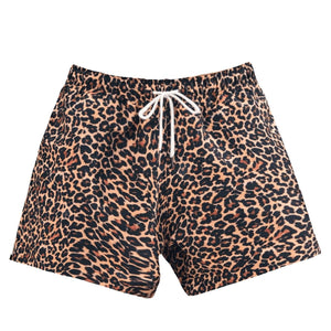 LUXENK Leopard Graphic shorts in brown and black with leopard print design, casual fit for stylish everyday wear.