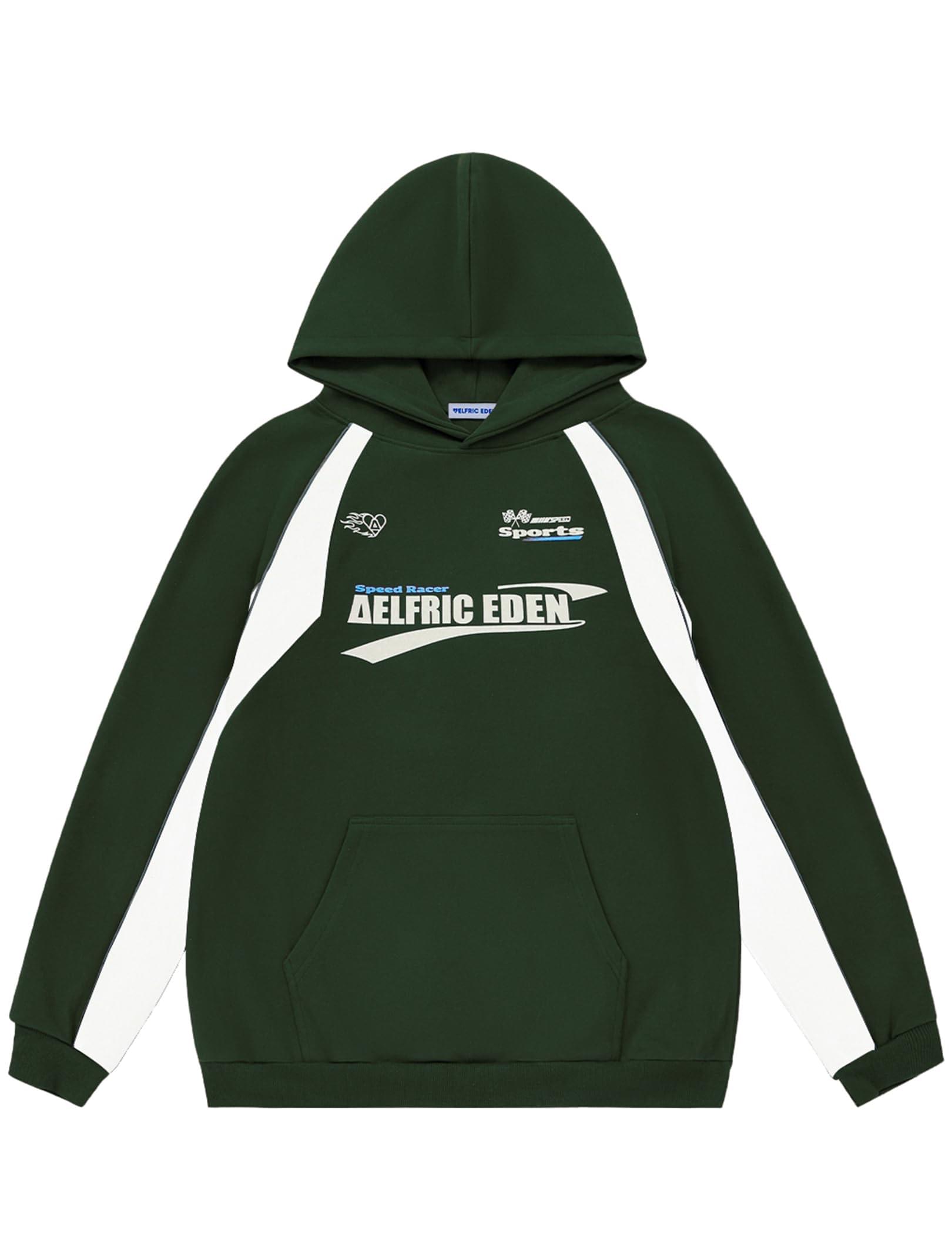 Green LUXENK Vintage Graphic Hoodie with bold design and comfortable fit, featuring a large front print and casual style.