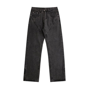 Luxenk Patchwork Straight Jeans in smoky gray, featuring a stylish patchwork design and classic fit for casual wear.