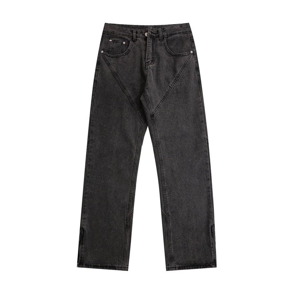 Luxenk Patchwork Straight Jeans in smoky gray with patchwork details, displayed on a mannequin.