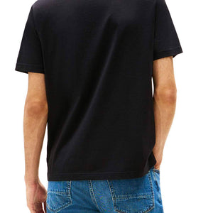 Black Tommy Hilfiger men's T-shirt with logo, short sleeves, size L, casual crew neck, made of soft cotton fabric.