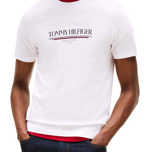 White men's Tommy Hilfiger T-shirt with logo, short sleeve casual tee, size L, classic fit and comfortable cotton fabric.