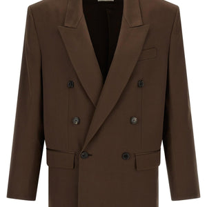 Saint Laurent satin blazer jacket in a sleek, elegant design, featuring a tailored fit and smooth satin fabric.