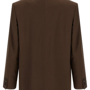 Saint Laurent satin blazer jacket in a sleek, tailored style, featuring smooth fabric and classic design details.