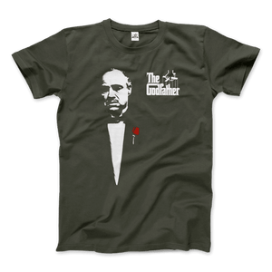 Art-O-Rama Shop The Godfather 1972 movie Don Corleone t-shirt featuring Al Pacino and classic film artwork.