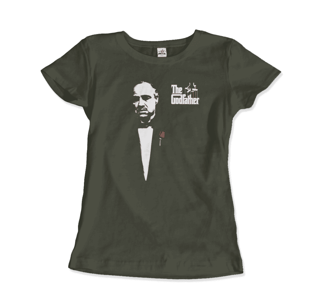 The Godfather 1972 movie Don Corleone artwork T-shirt featuring Al Pacino, classic film design, by Art-O-Rama Shop.