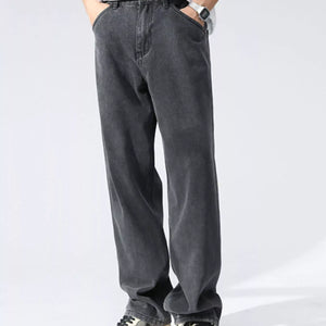 Black and gray Luxenk Relaxed Wide Leg Jeans by Trendsi, showcasing a comfortable fit and stylish wide-leg silhouette.