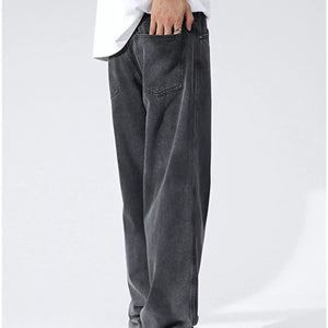 Black and gray Luxenk Relaxed Wide Leg Jeans by Trendsi, showing the loose fit and casual style with visible fabric texture.
