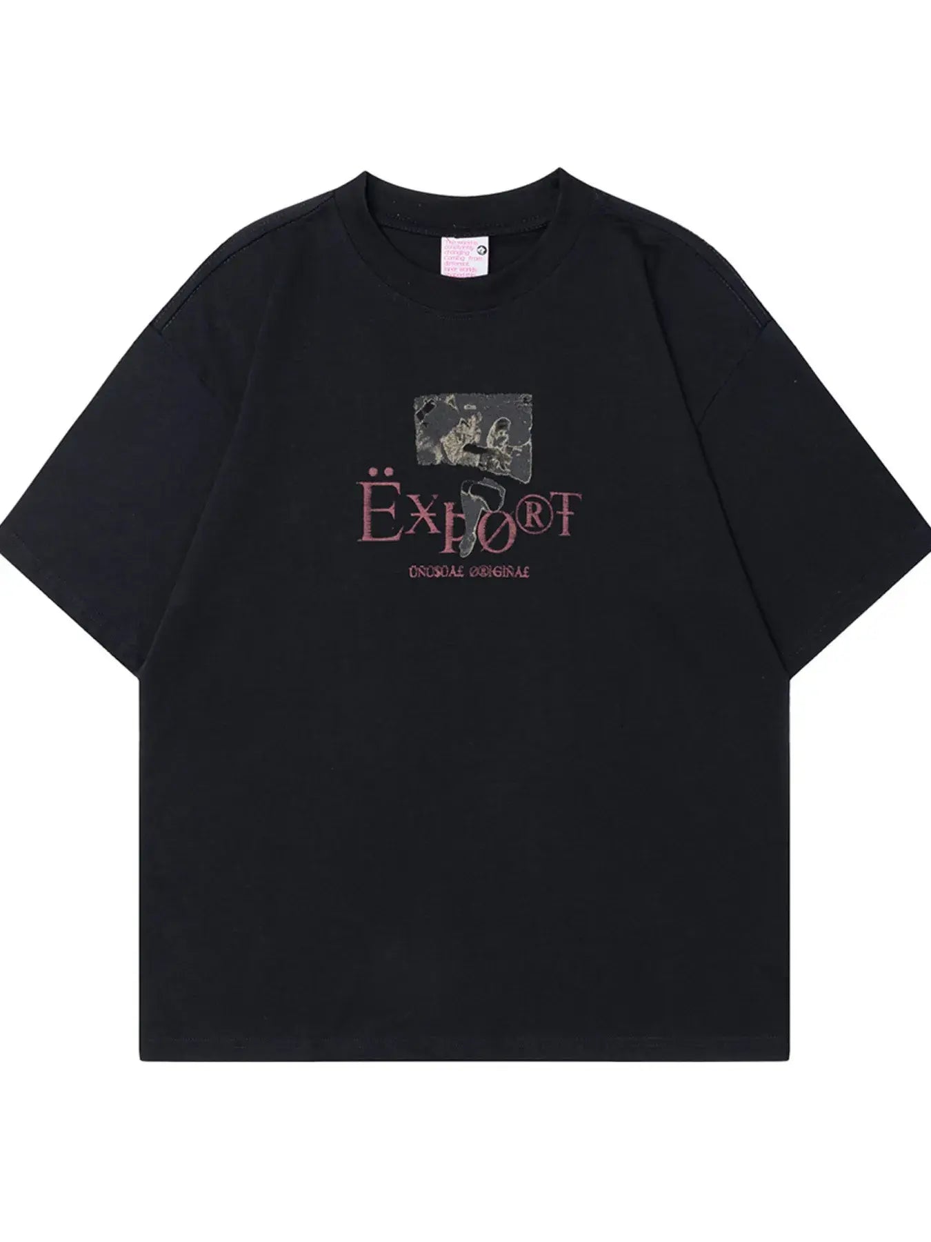 Black LUXENK© "Graphic" T-shirt from Trendsi, featuring a bold graphic design on soft cotton fabric.
