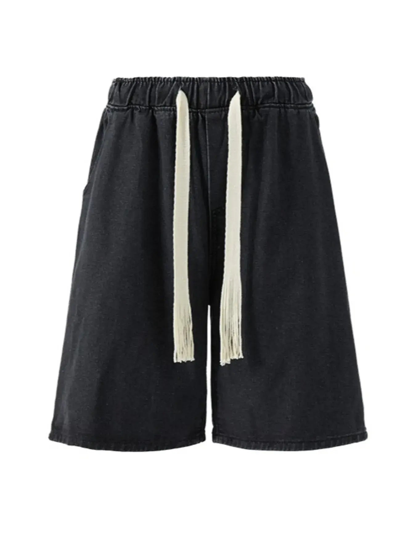 Black Luxenk loose fit washed denim shorts from Trendsi, with a casual, relaxed style and classic denim texture.