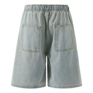 Black Luxenk loose fit washed denim shorts by Trendsi, featuring a relaxed style and casual design.