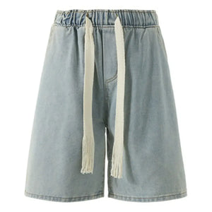 Black Luxenk loose fit washed denim shorts by Trendsi, featuring a relaxed style and casual fit, shown on a model.
