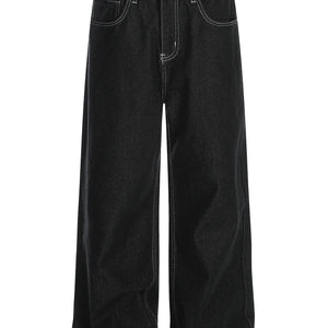 Black Luxenk Contrast Stitch Jeans by Trendsi, slim fit with detailed stitching, front pockets, and classic denim look.