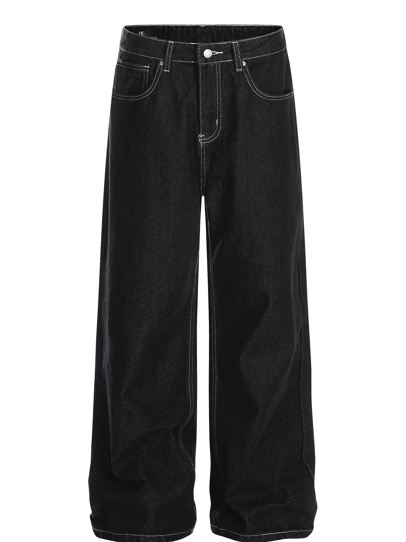 Black Luxenk Contrast Stitch Jeans by Trendsi, slim fit with detailed stitching, front pockets, and classic denim look.