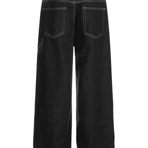 Black Luxenk Contrast Stitch Jeans by Trendsi, showing classic denim with detailed contrast stitching and slim fit style.