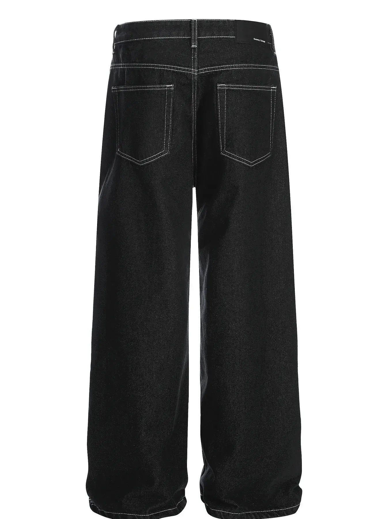 Black Luxenk Contrast Stitch Jeans by Trendsi, showing classic denim with detailed contrast stitching and slim fit style.