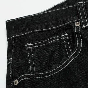 Black Luxenk Contrast Stitch Jeans by Trendsi featuring classic denim with contrast stitching and a slim fit design.