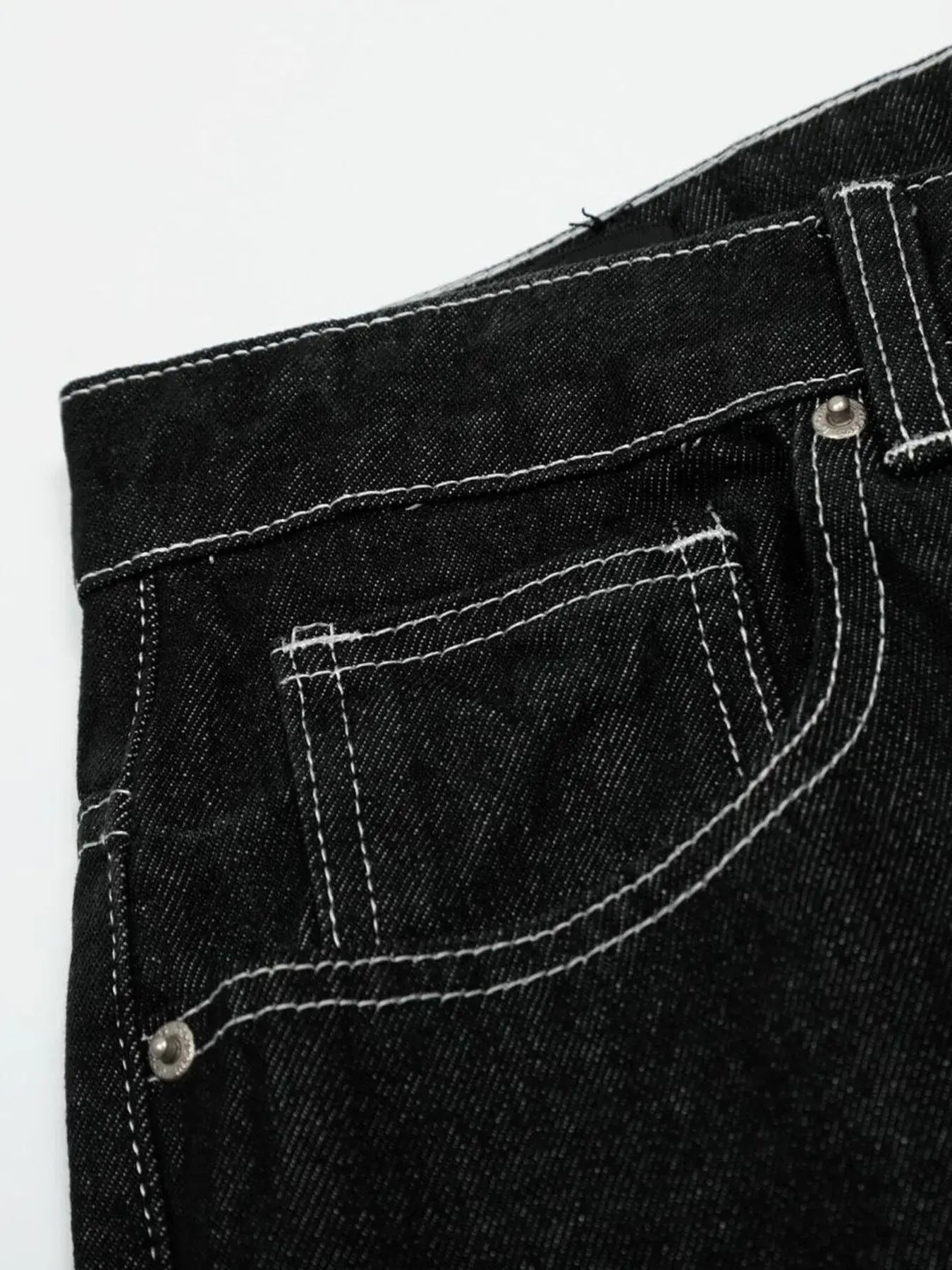 Black Luxenk Contrast Stitch Jeans by Trendsi featuring classic denim with contrast stitching and a slim fit design.