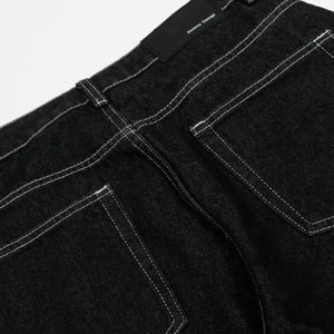 Black LUXENK Contrast Stitch Jeans by Trendsi, slim fit with visible contrast stitching and classic denim texture.