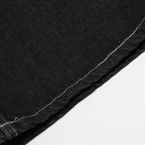 Black LUXENK Contrast Stitch Jeans by Trendsi, showing fitted style with prominent contrast stitching and classic five-pocket design.