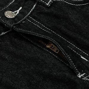 Black LUXENK Contrast Stitch Jeans by Trendsi featuring classic stitching and a slim fit, displayed on a white background.