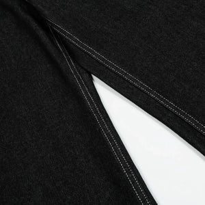 Black LUXENK Contrast Stitch Jeans by Trendsi featuring classic denim with contrast stitching and a slim fit style.