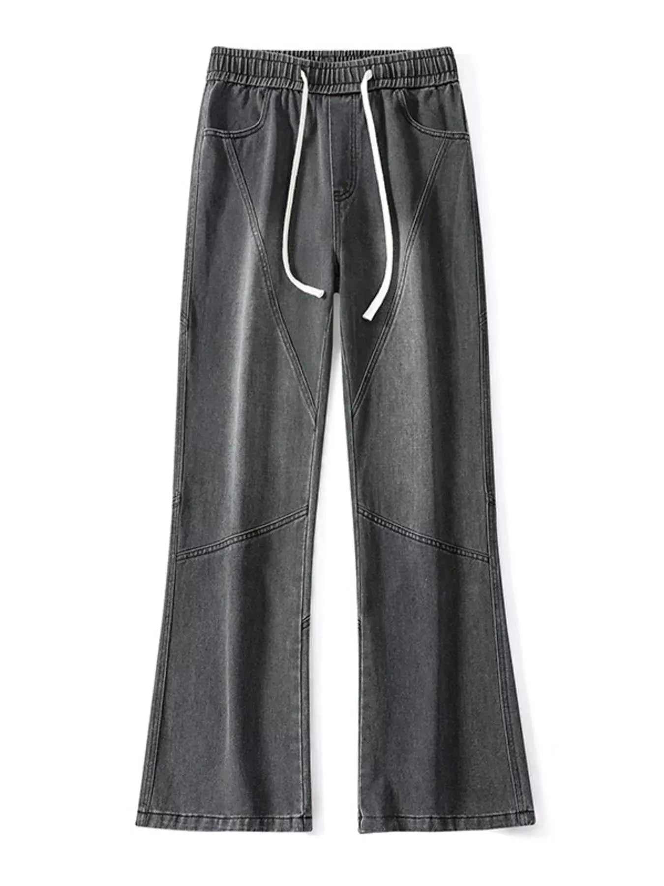 Black LUXENK© Drawstring Wide Leg Jeans by Trendsi, featuring a relaxed fit and adjustable waist, shown on a model.