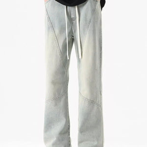 Black LUXENK© drawstring wide leg jeans with relaxed fit and casual style, shown on a mannequin.