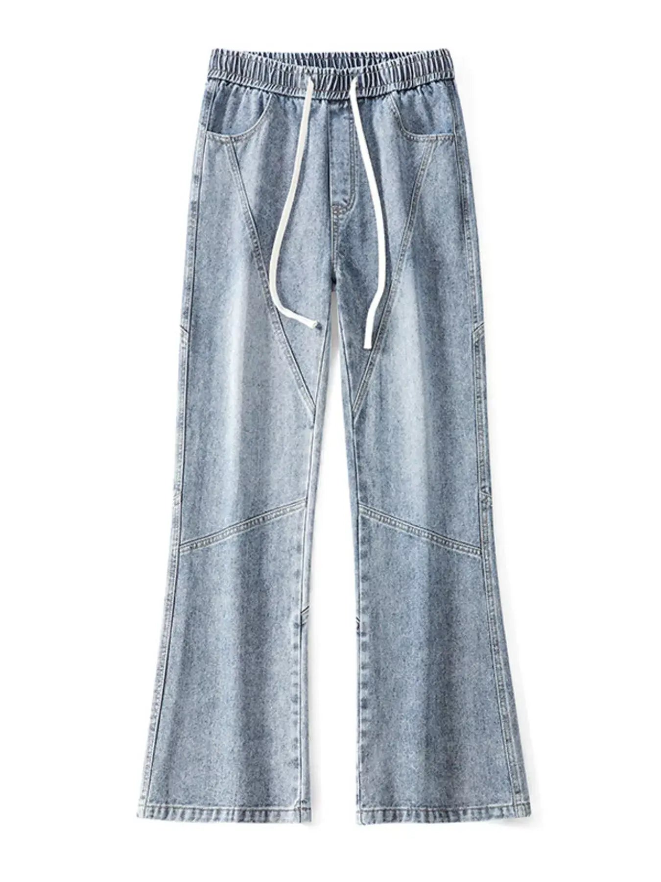 Black Luxenk Drawstring Wide Leg Jeans from Trendsi, featuring a relaxed fit with a drawstring waistband and wide leg style.