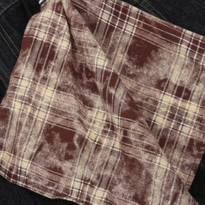 Black LUXENK® Plaid Accent Denim Shorts by Trendsi, featuring a stylish plaid detail and classic denim design.