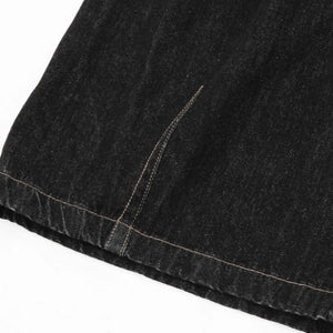 Black Luxenk plaid accent denim shorts by Trendsi featuring a stylish cut and plaid detail in a casual, trendy design.