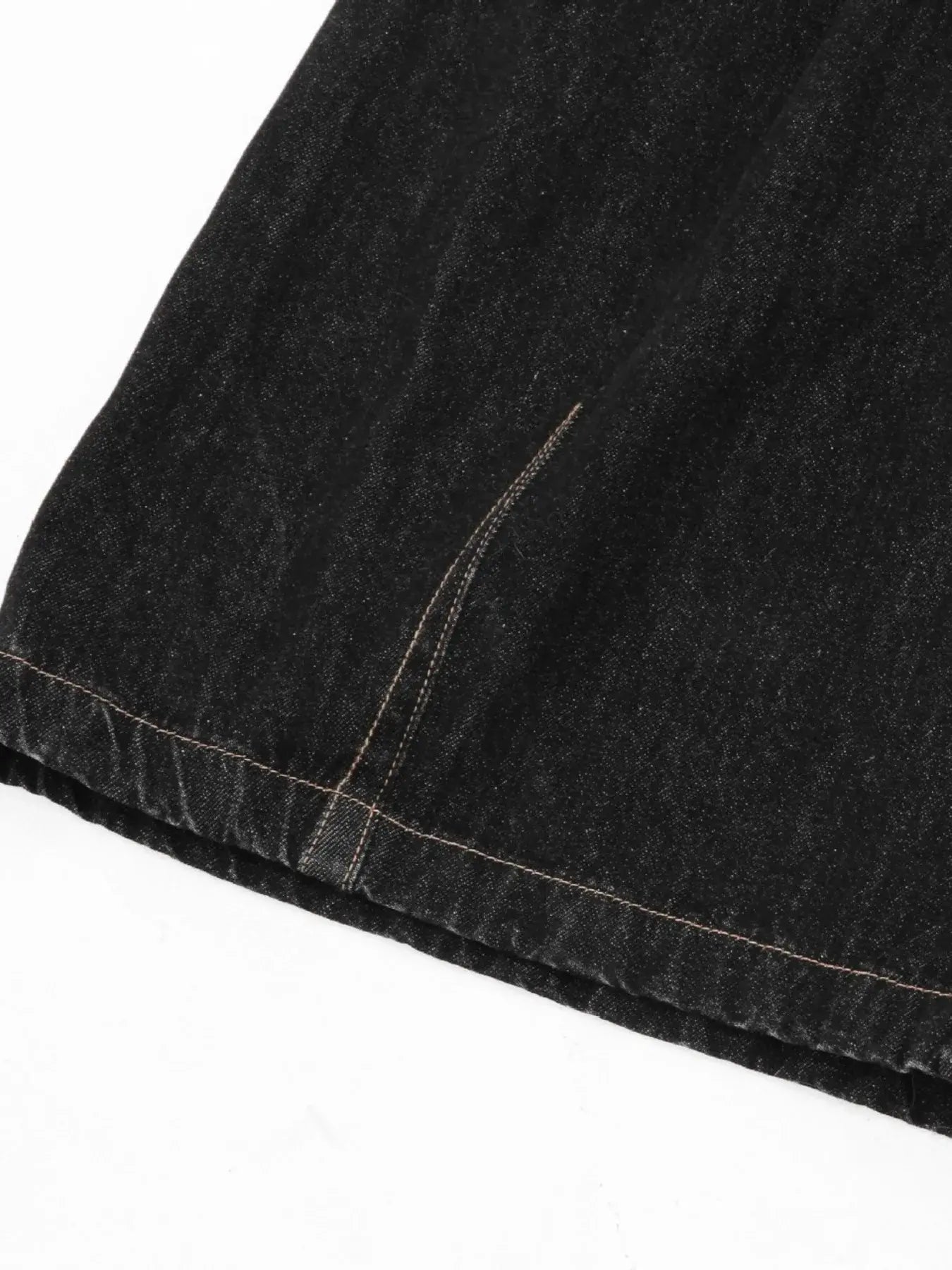 Black Luxenk plaid accent denim shorts by Trendsi featuring a stylish cut and plaid detail in a casual, trendy design.