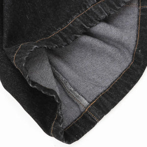 Black LUXENK© Plaid Accent Denim Shorts by Trendsi, featuring classic denim with plaid accents, casual and stylish for warm weather.
