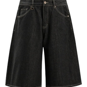 Black Luxenk® pocketed loose denim shorts with relaxed fit and casual style, designed by Trendsi.