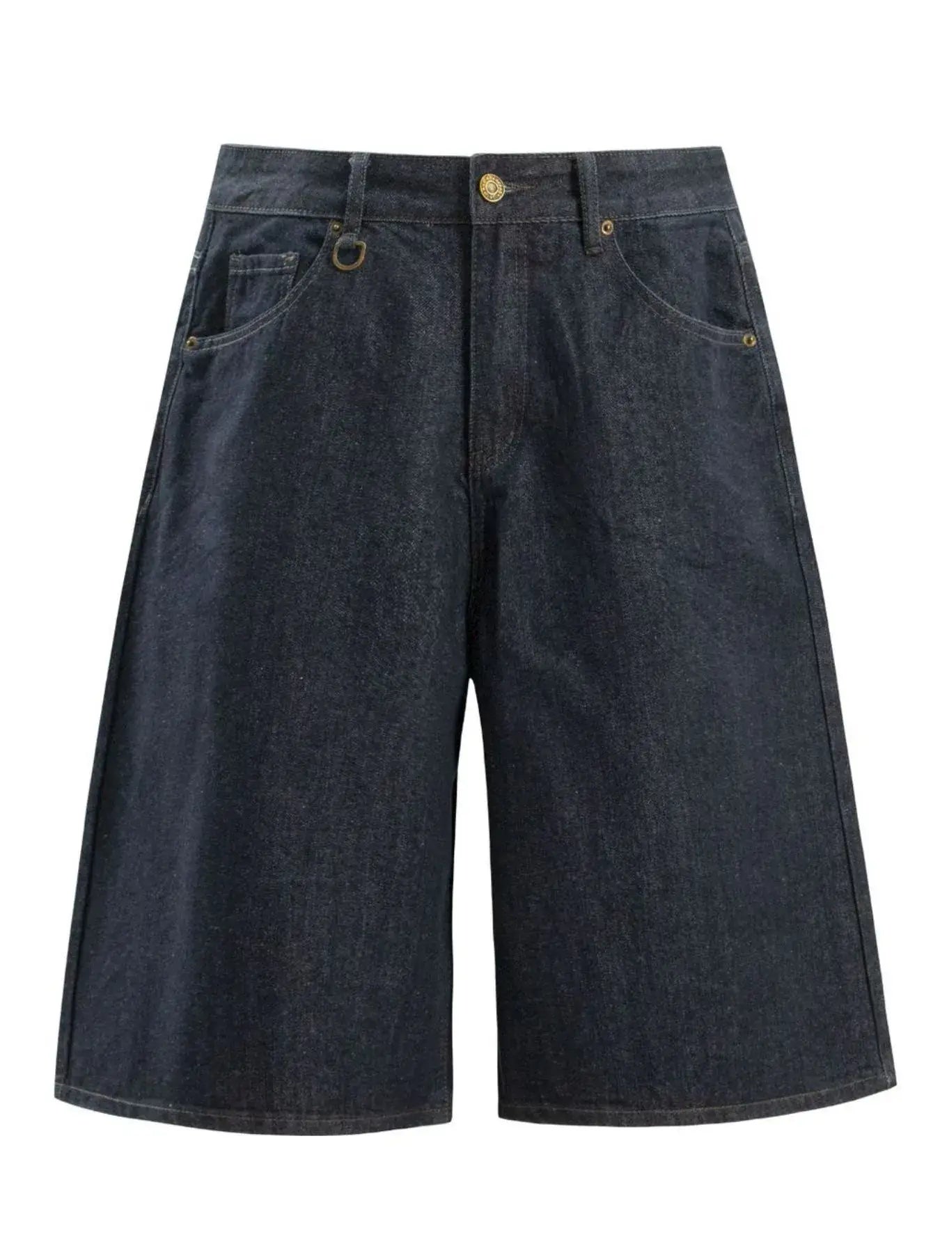Black Luxenk Pocketed Loose Denim Shorts by Trendsi, showing relaxed fit, front pockets, and casual style on a model.