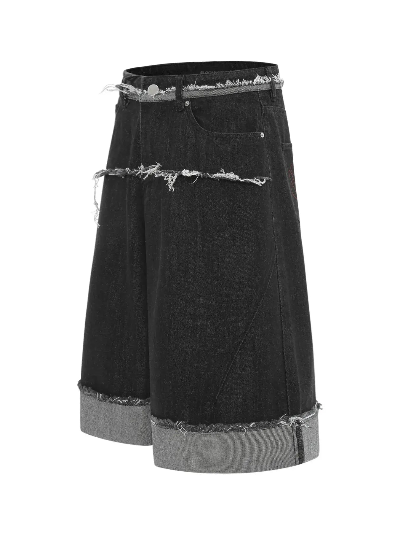 Black LUXENK© Raw Hem Bermuda Shorts by Trendsi, shown in size S with distressed raw hem detail.
