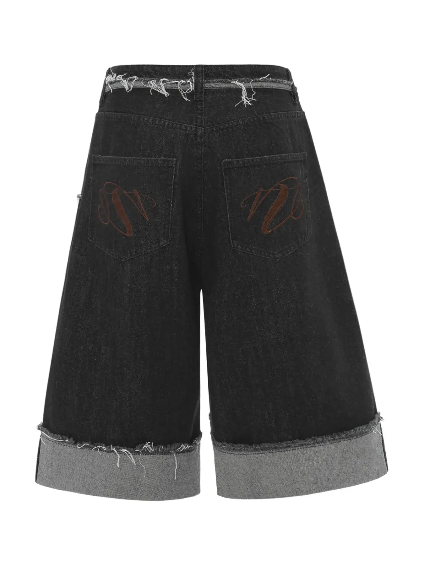 Black Luxenk© Raw Hem Bermuda Shorts by Trendsi, casual shorts with frayed raw hem detail and comfortable fit.