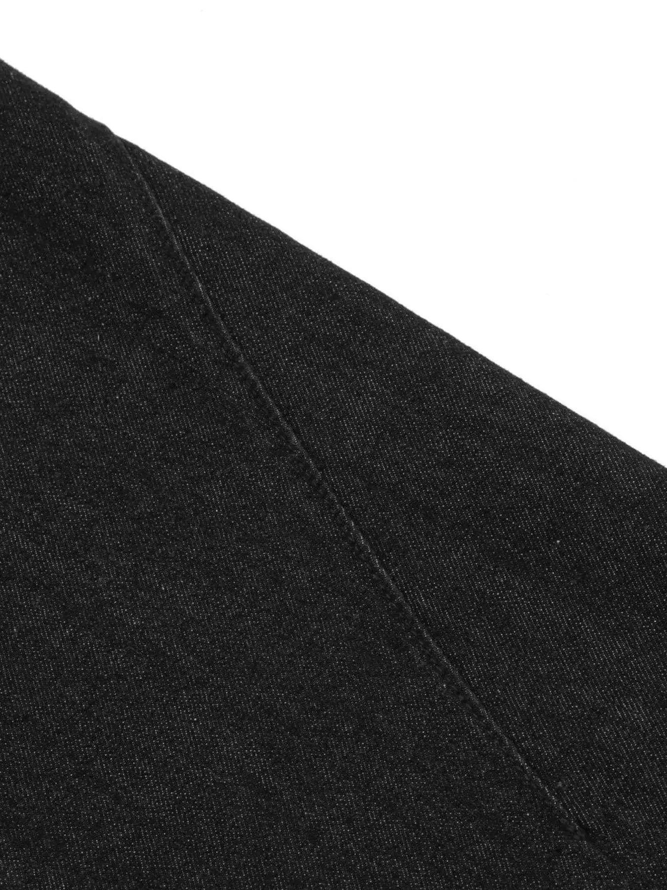 Black LUXENK© Raw Hem Bermuda Shorts by Trendsi, casual denim with distressed raw hems, styled for a relaxed summer look.