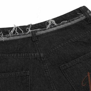 Black Luxenk Raw Hem Bermuda Shorts by Trendsi, featuring a casual raw hem design and comfortable fit.