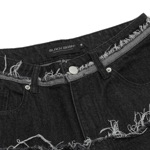 Black Luxenk© Raw Hem Bermuda Shorts by Trendsi, featuring distressed raw hems and a casual fit for summer wear.