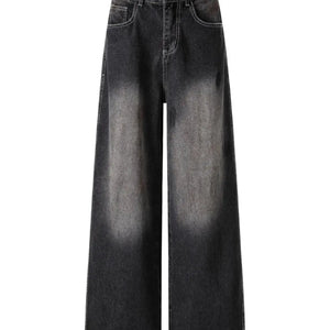 Black Luxenk Vintage Wide Leg Jeans by Trendsi, featuring a relaxed fit and high-waisted design, styled with casual clothing.